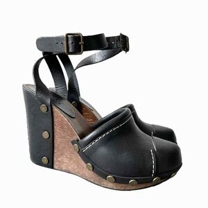 See By Chloé Black Closed Toe Wedge Clog Sandals